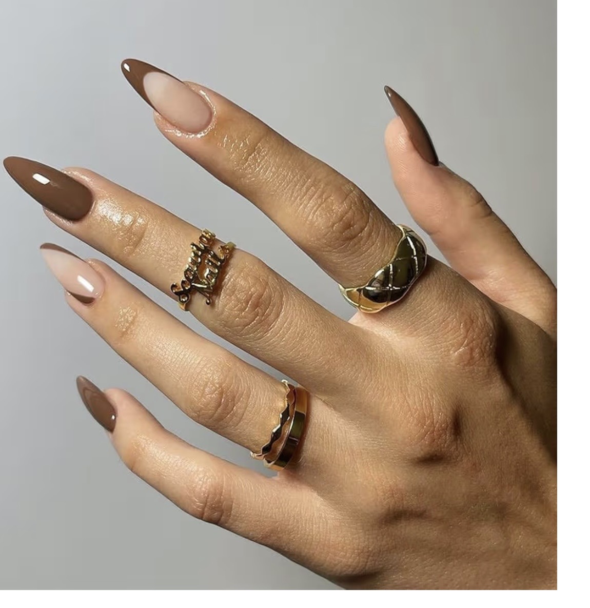 Brown nude gel nail manicure