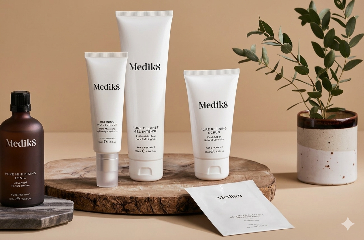 Medik8 professional skincare products flatlay